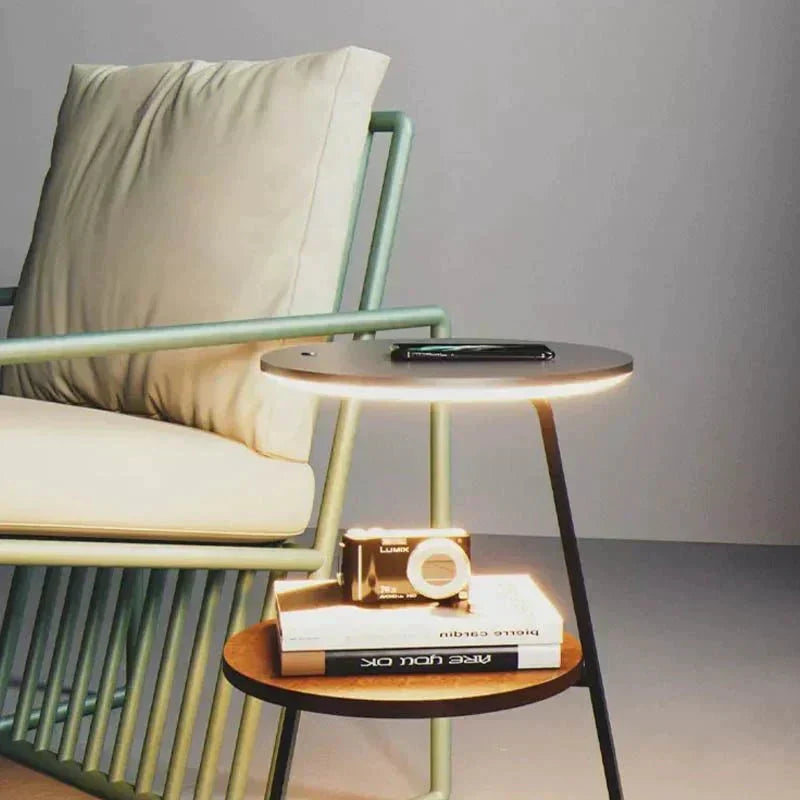 Modern Side Table with Double-Layer Shelf - Durable Powder-Coated Steel Frame and Solid Wood or Stone Top-2