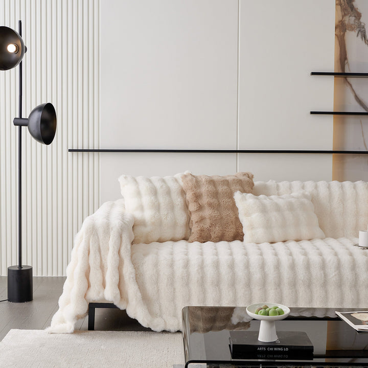 Luxurious Cream Sofa Cover with Unique Wave Design - High-Quality Synthetic Fur, Easy to Clean, Versatile Home Decor 5