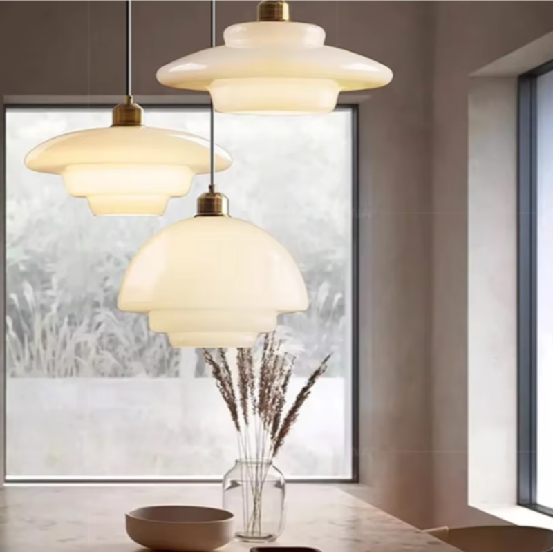 Scandinavian Pendant Light with Milk Glass Shade - Elegant Hanging Light for Kitchen and Dining Room Illumination-2