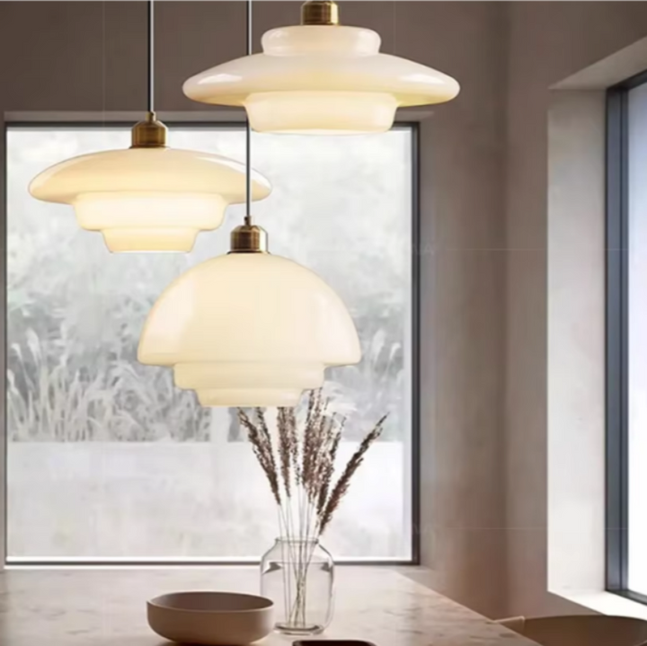 Scandinavian Pendant Light with Milk Glass Shade - Elegant Hanging Light for Kitchen and Dining Room Illumination-2