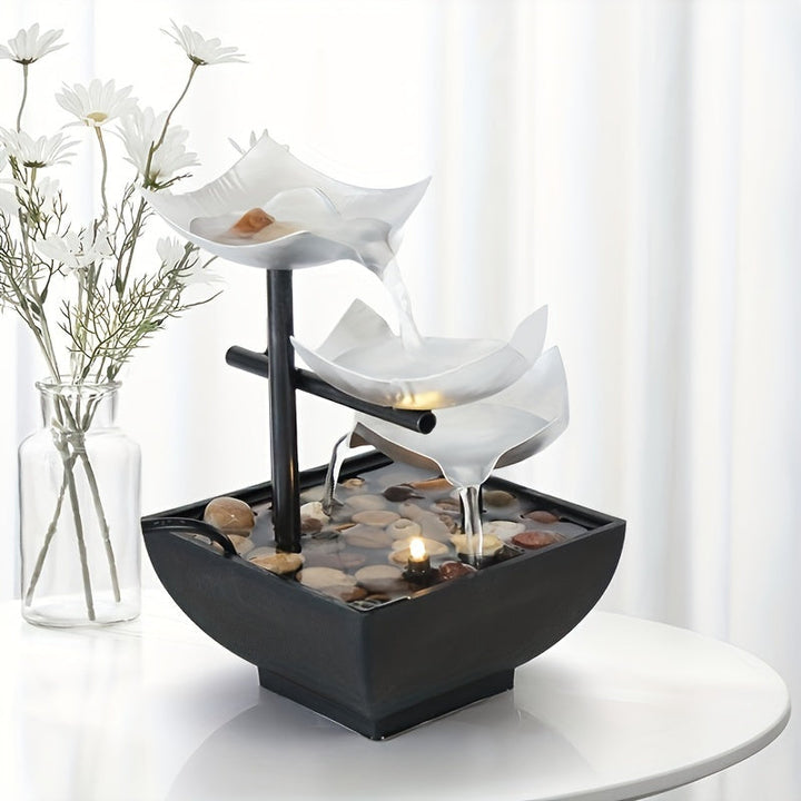 LED Table Fountain with Modern Leaf Design - Soothing Water Feature with Integrated Lighting for Home Decor-3