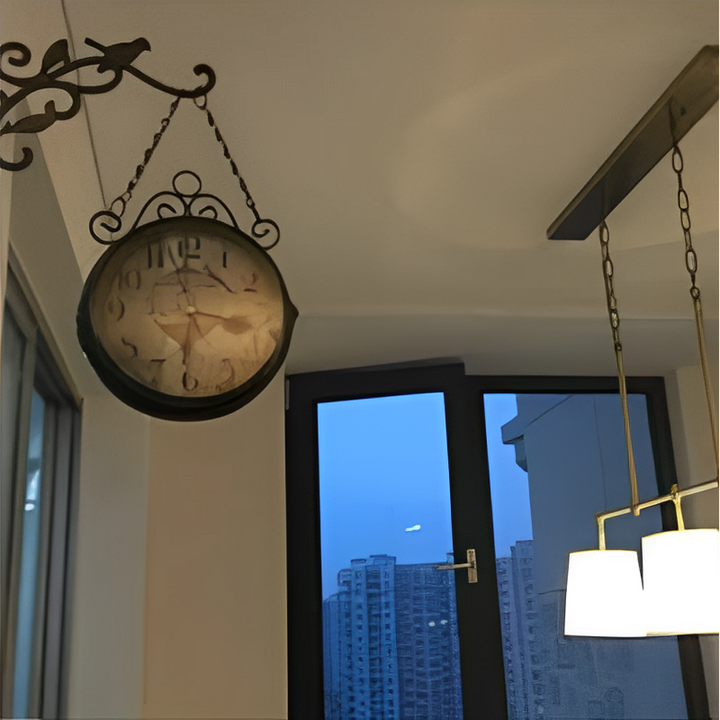 Double-Sided Weatherproof Outdoor Garden Clock - Vintage Design in Metal and Glass, Quartz Movement, Easy to Install-4
