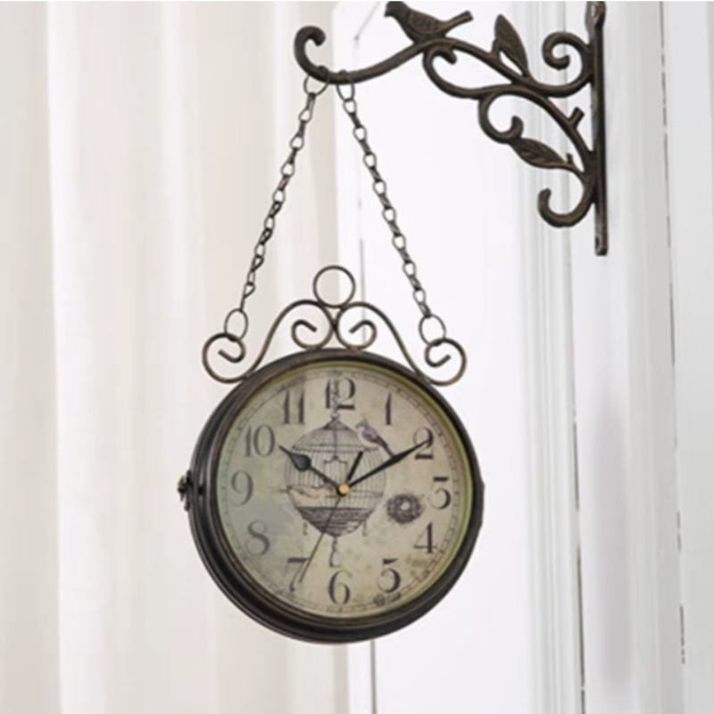 Double-Sided Weatherproof Outdoor Garden Clock - Vintage Design in Metal and Glass, Quartz Movement, Easy to Install-3
