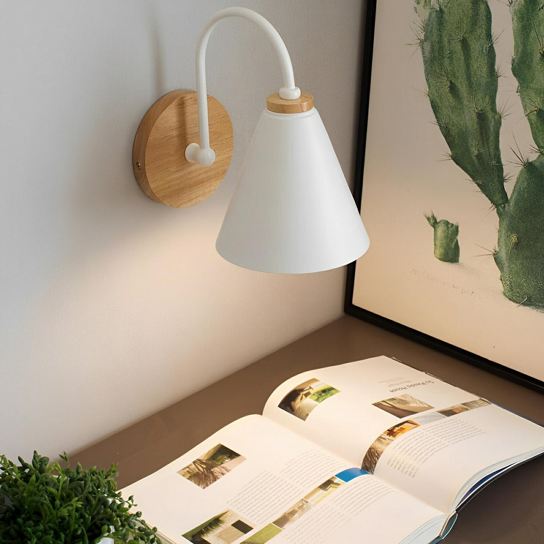 Nordic Wall Light Sconce with Wood and Metal Design - Black or White Finish for Elegant Bathroom and Indoor Lighting-2