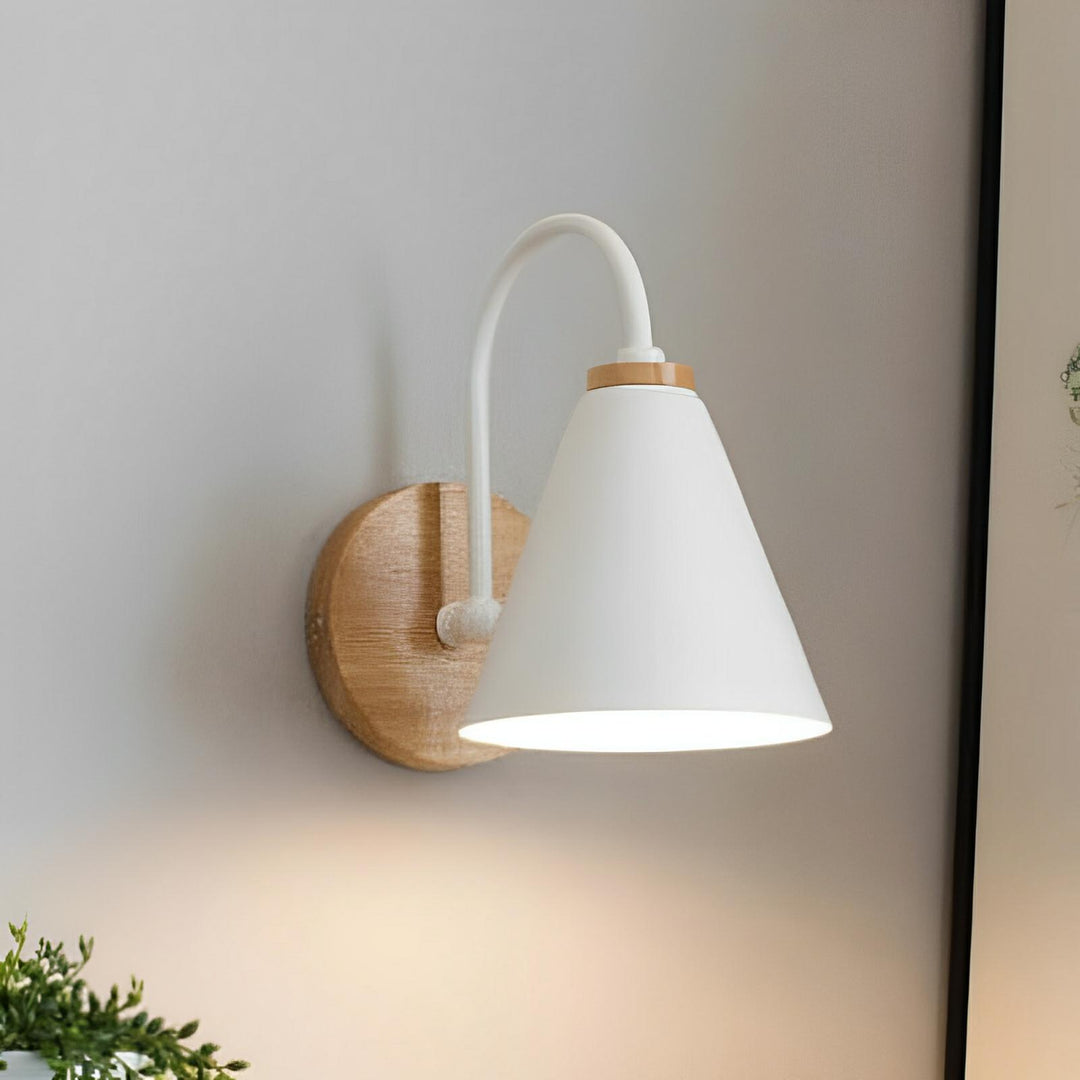 Variant image for Nordic Wall Light Sconce with Wood and Metal Design - Black or White Finish for Elegant Bathroom and Indoor Lighting-1