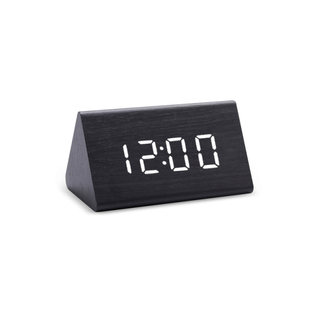 Modern Wooden LED Alarm Clock with Temperature Display - Digital Clock with Noise Activation and Minimalist Design-5