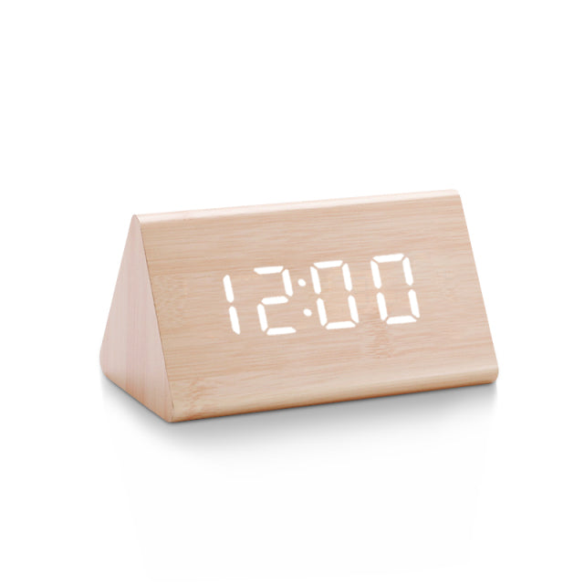 Variant image for Modern Wooden LED Alarm Clock with Temperature Display - Digital Clock with Noise Activation and Minimalist Design-4