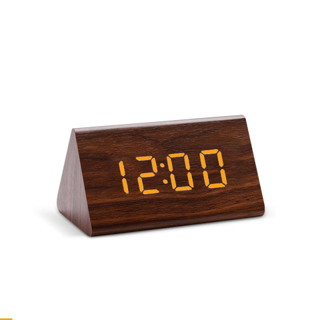 Modern Wooden LED Alarm Clock with Temperature Display - Digital Clock with Noise Activation and Minimalist Design-4