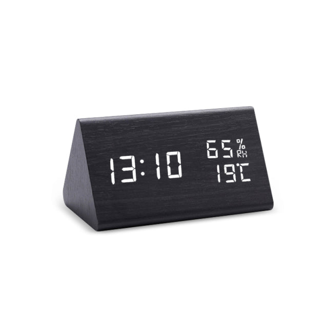 Modern Wooden LED Alarm Clock with Temperature Display - Digital Clock with Noise Activation and Minimalist Design-6