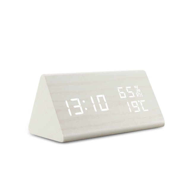 Modern Wooden LED Alarm Clock with Temperature Display - Digital Clock with Noise Activation and Minimalist Design-1