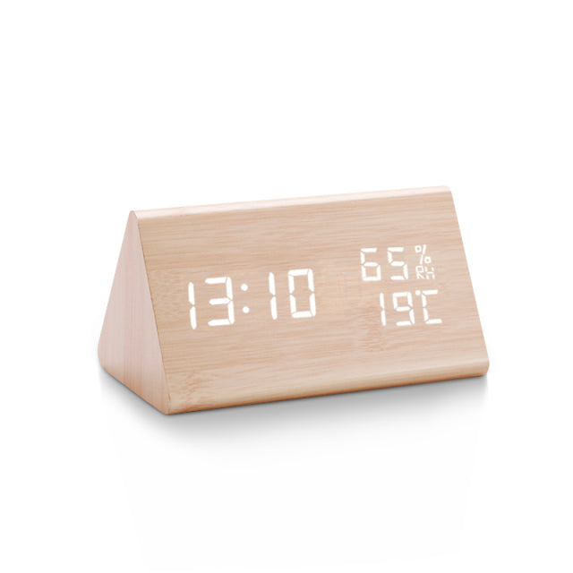 Variant image for Modern Wooden LED Alarm Clock with Temperature Display - Digital Clock with Noise Activation and Minimalist Design-8
