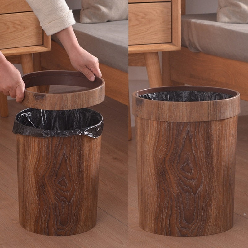 Minimalist Wood Garbage Bin for Kitchen, Bathroom, or Office - 8L Capacity with Fixed Ring for Bin Bags-3