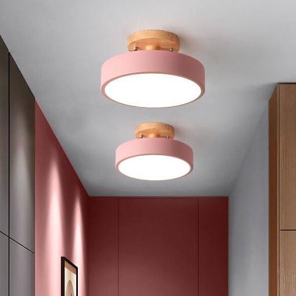 Scandinavian Round LED Ceiling Lamp with Wooden Frame - Modern Flush Mount Ceiling Light Fixture for Living Room and Bedroom-2
