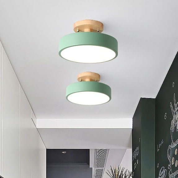 Scandinavian Round LED Ceiling Lamp with Wooden Frame - Modern Flush Mount Ceiling Light Fixture for Living Room and Bedroom-1