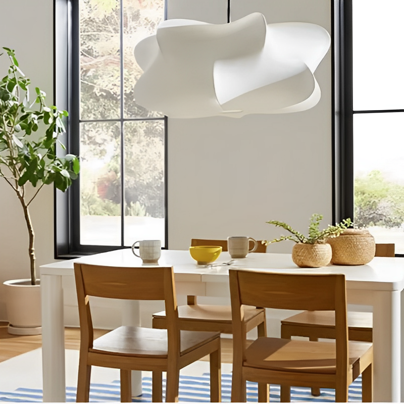 Japanese Silk Pendant Lamp - Elegant Wabi Sabi Design with Warm LED Pendant Lighting - Ø 40 cm, White with Silver Finish-3