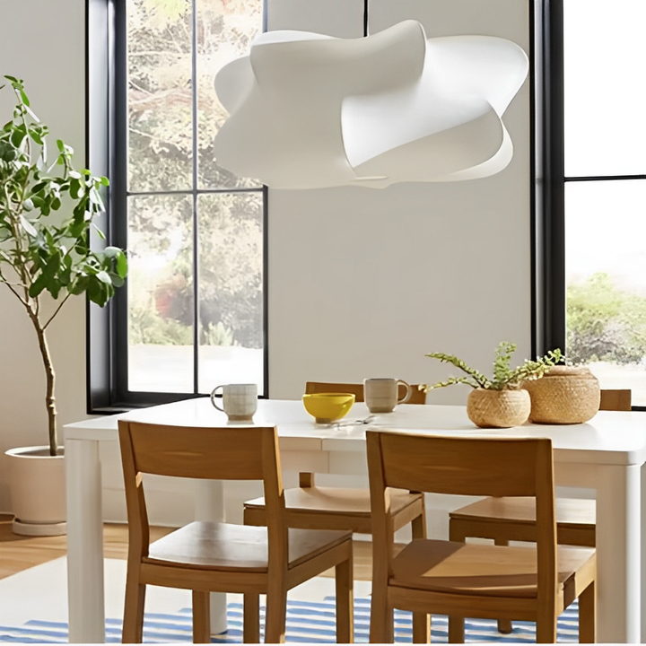 Japanese Silk Pendant Lamp - Elegant Wabi Sabi Design with Warm LED Pendant Lighting - Ø 40 cm, White with Silver Finish-3
