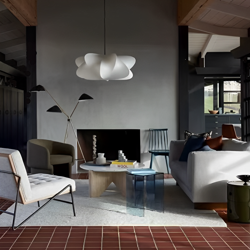 Japanese Silk Pendant Lamp - Elegant Wabi Sabi Design with Warm LED Pendant Lighting - Ø 40 cm, White with Silver Finish-5